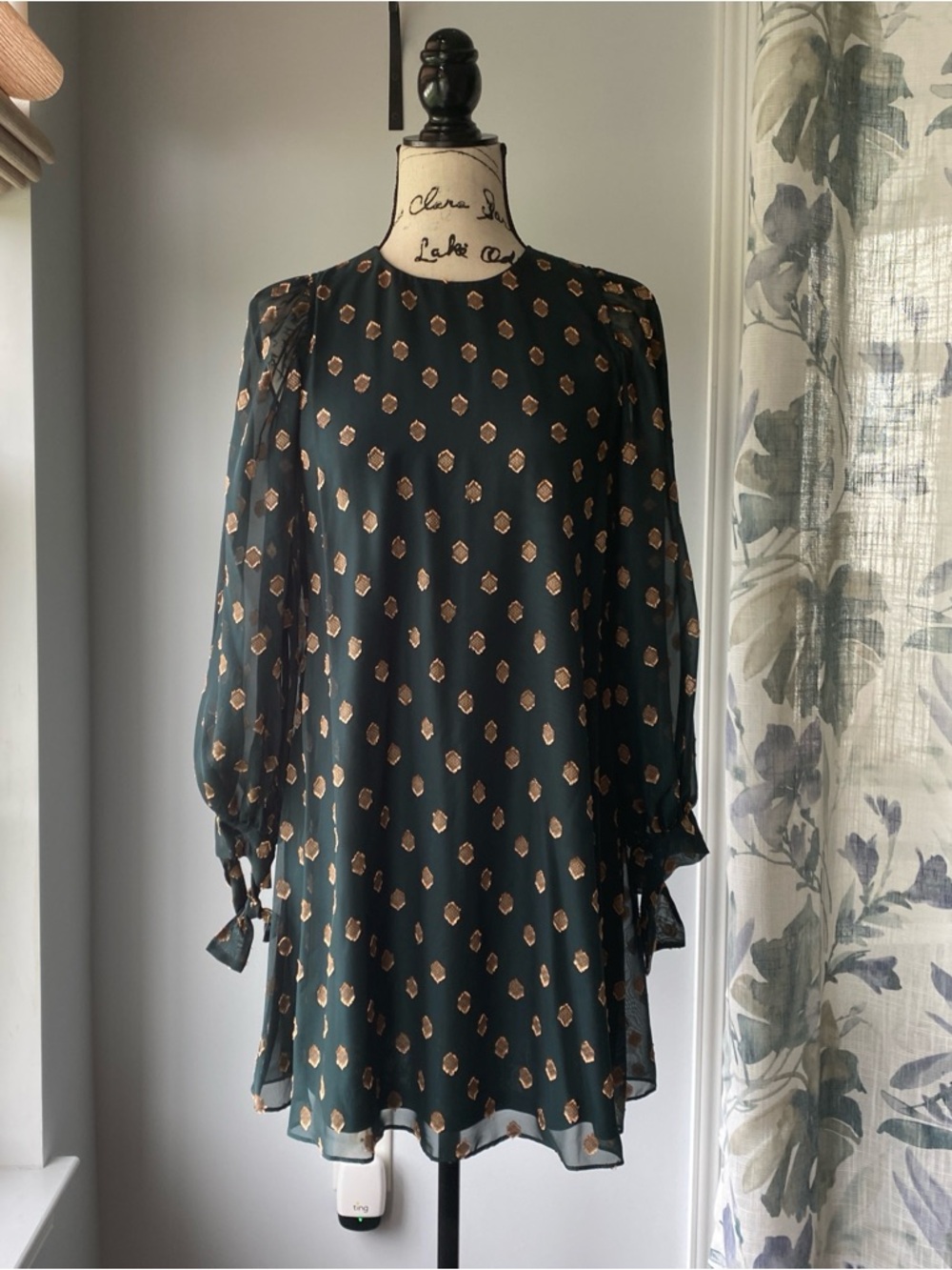 Calvin Klein Green and Gold Polka Dot Coquette Shift Dress Sz 4p